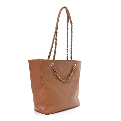 Chanel Lambskin Quilted Shopping Tote Brown 3 of 10