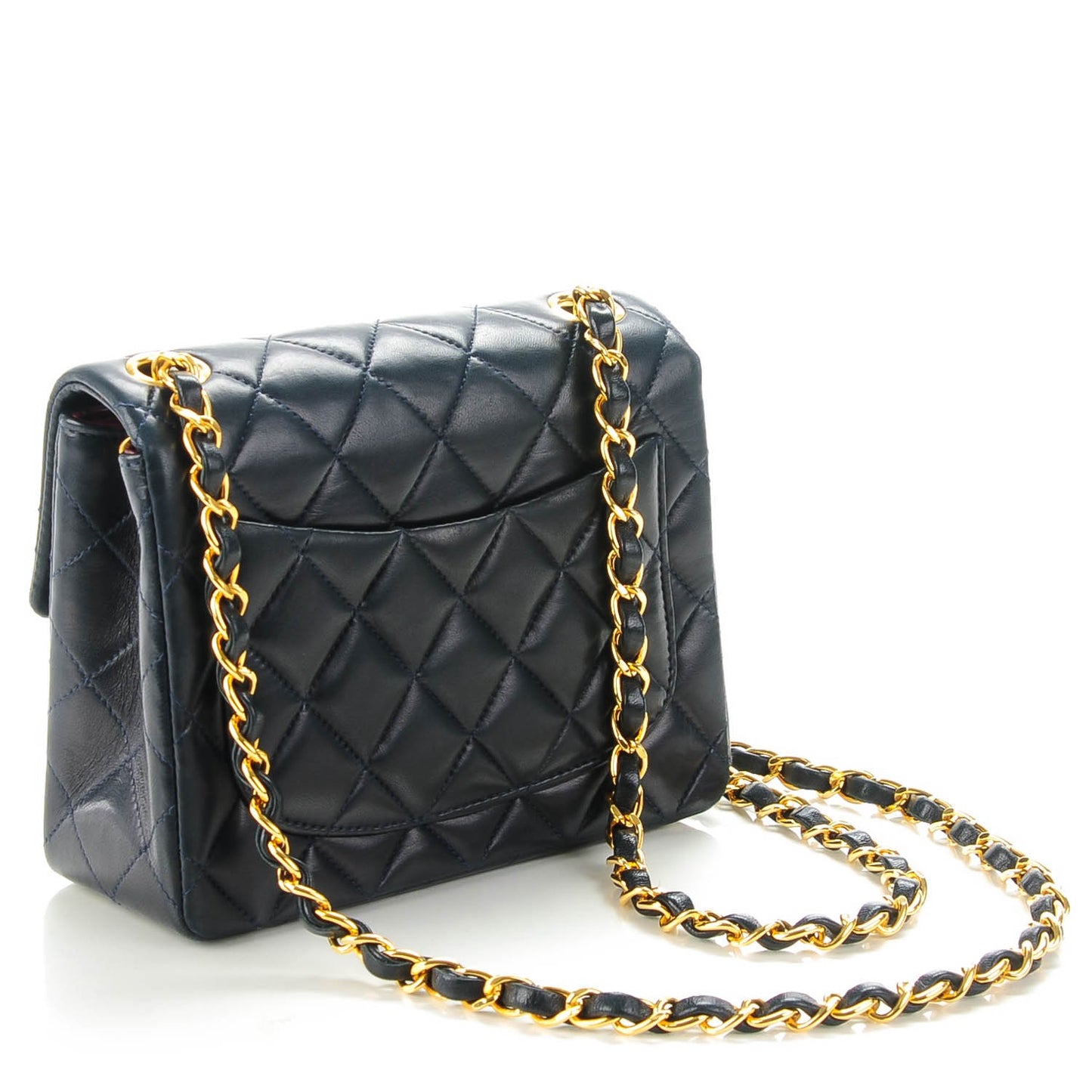 Lambskin Quilted Mini Square Flap Navy