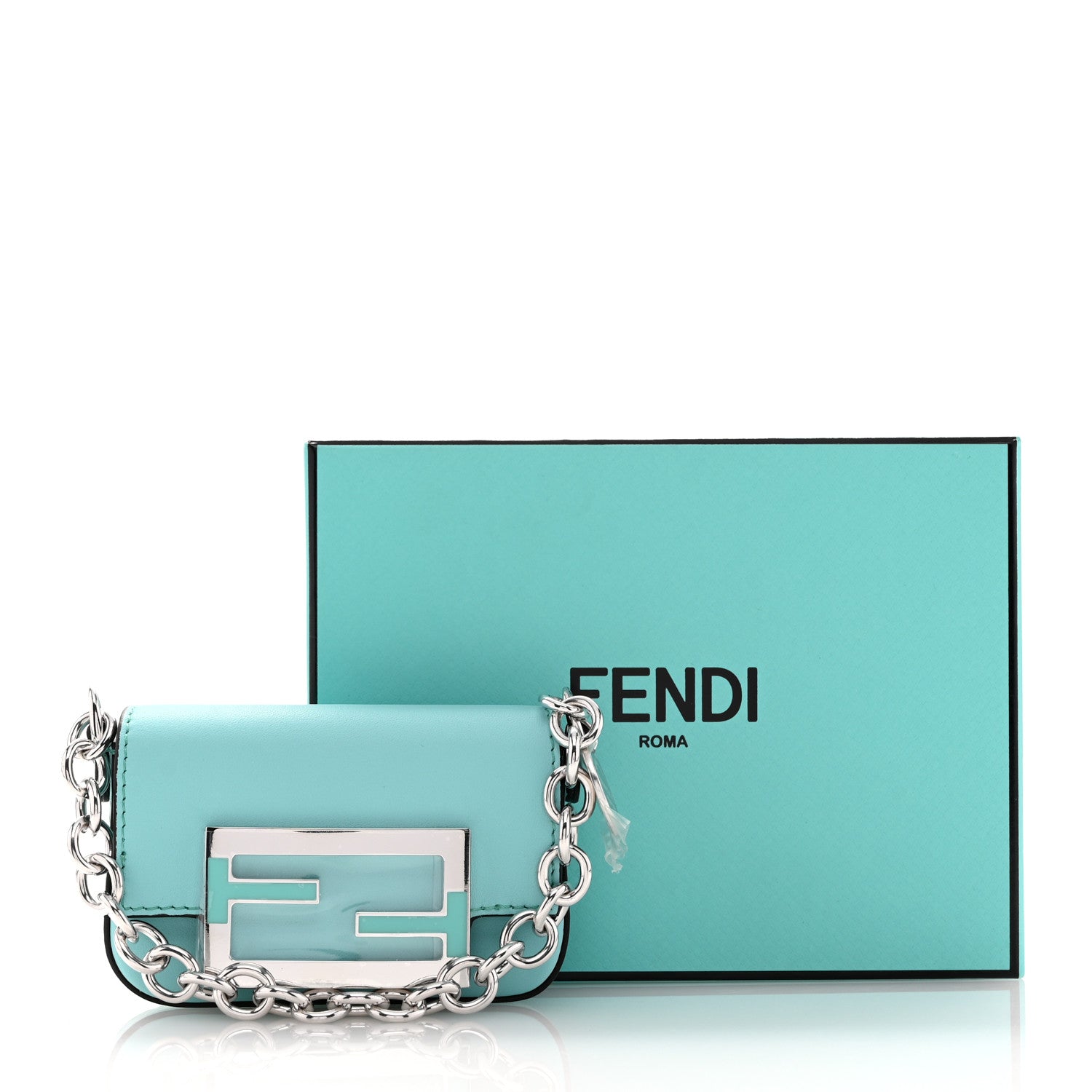 Fendi X TIFFANY Vitello Seta Sterling Silver Nano Maxi Buckle Baguette Tiffany Blue Silver 11 of 11