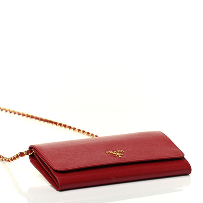Prada Saffiano Metal Oro Chain Wallet Fuoco 4 of 9