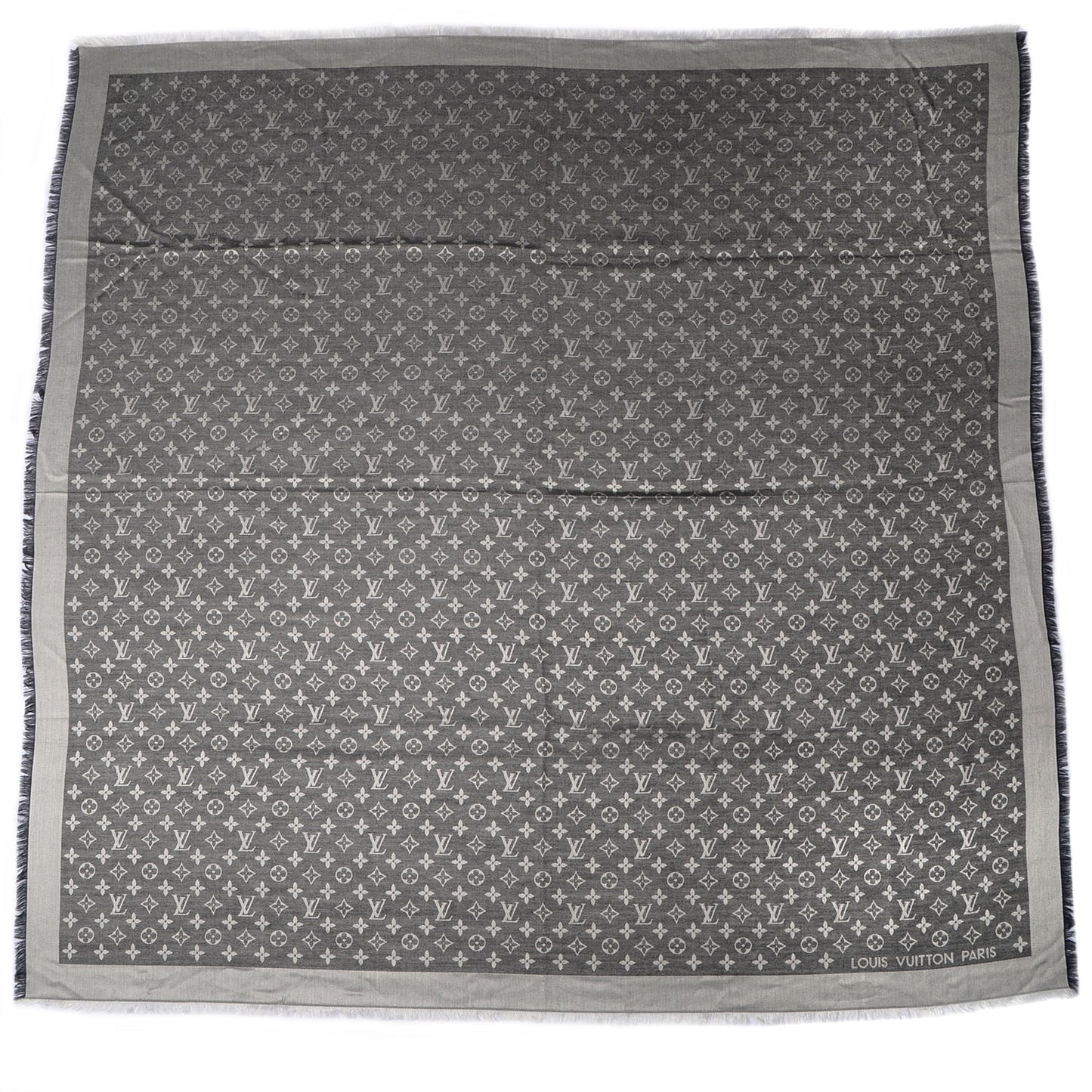 Silk Wool Monogram Denim Shawl Black