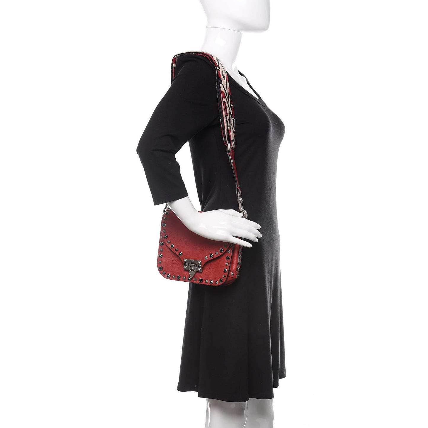 Stampa Alce Calfskin Guitar Strap Rockstud Rolling Shoulder Flap Messenger Bag Rubin