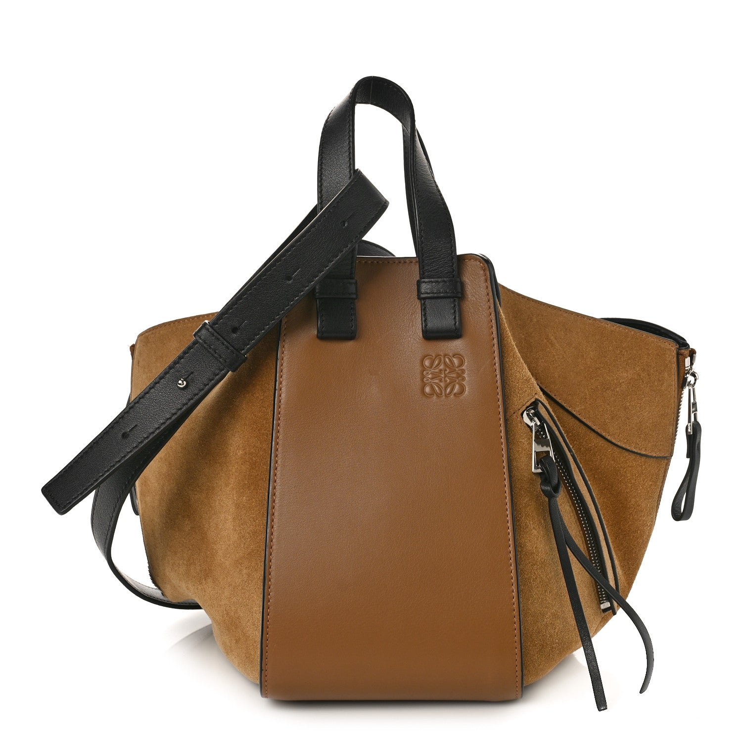 Loewe Calfskin Suede Small Hammock Shoulder Bag Oak Dark Gold Black 1 of 8