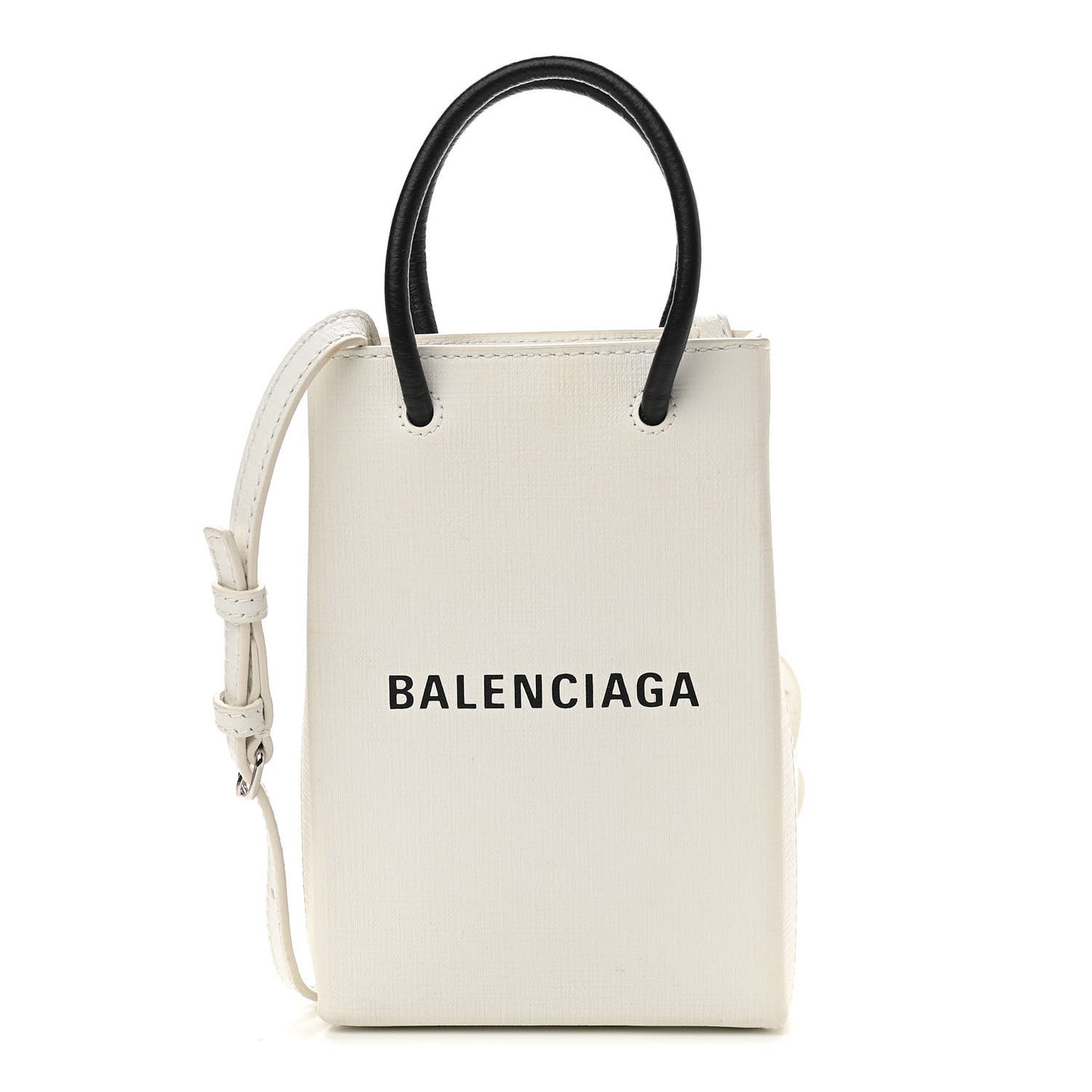 Squared Calfskin Logo Shopping Phone Holder Bag White