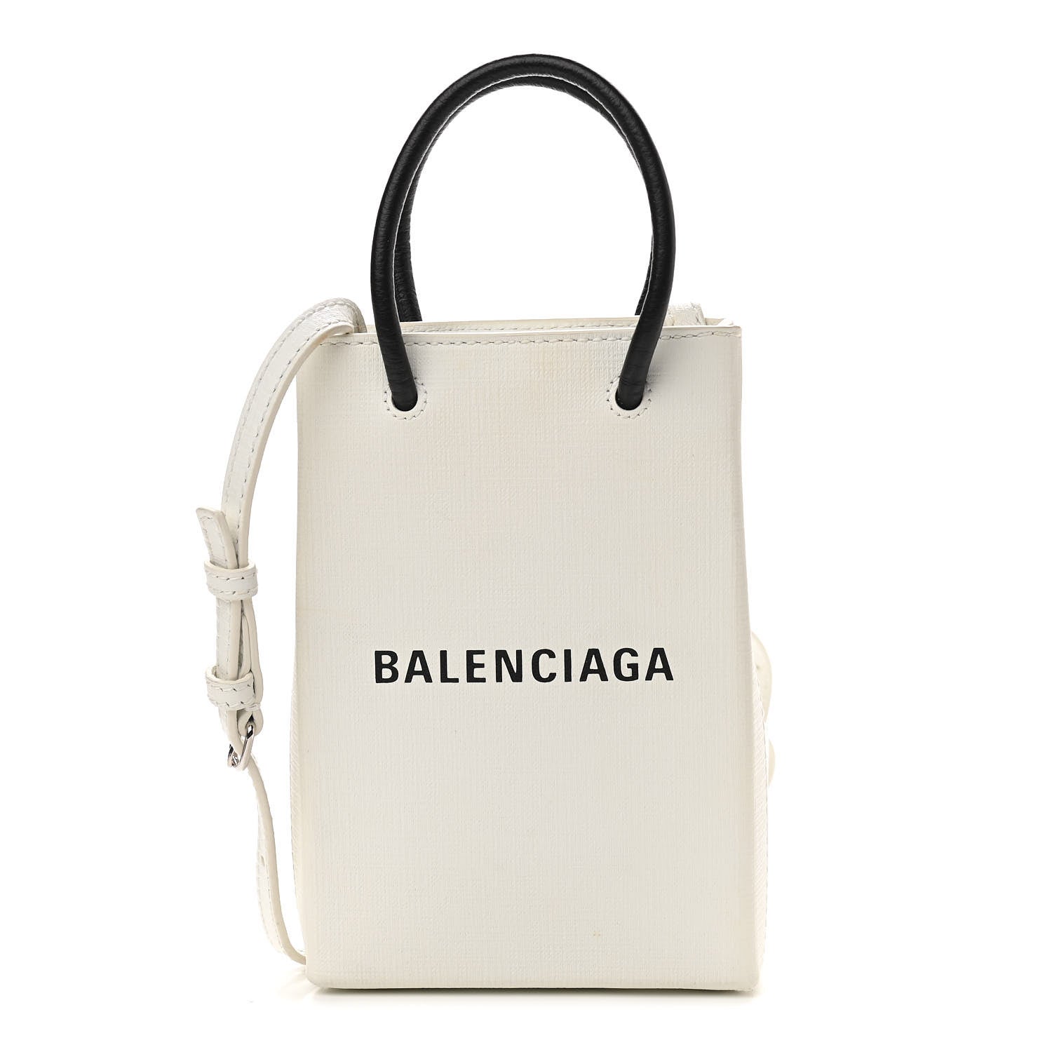 Balenciaga Squared Calfskin Logo Shopping Phone Holder Bag White 1 of 14