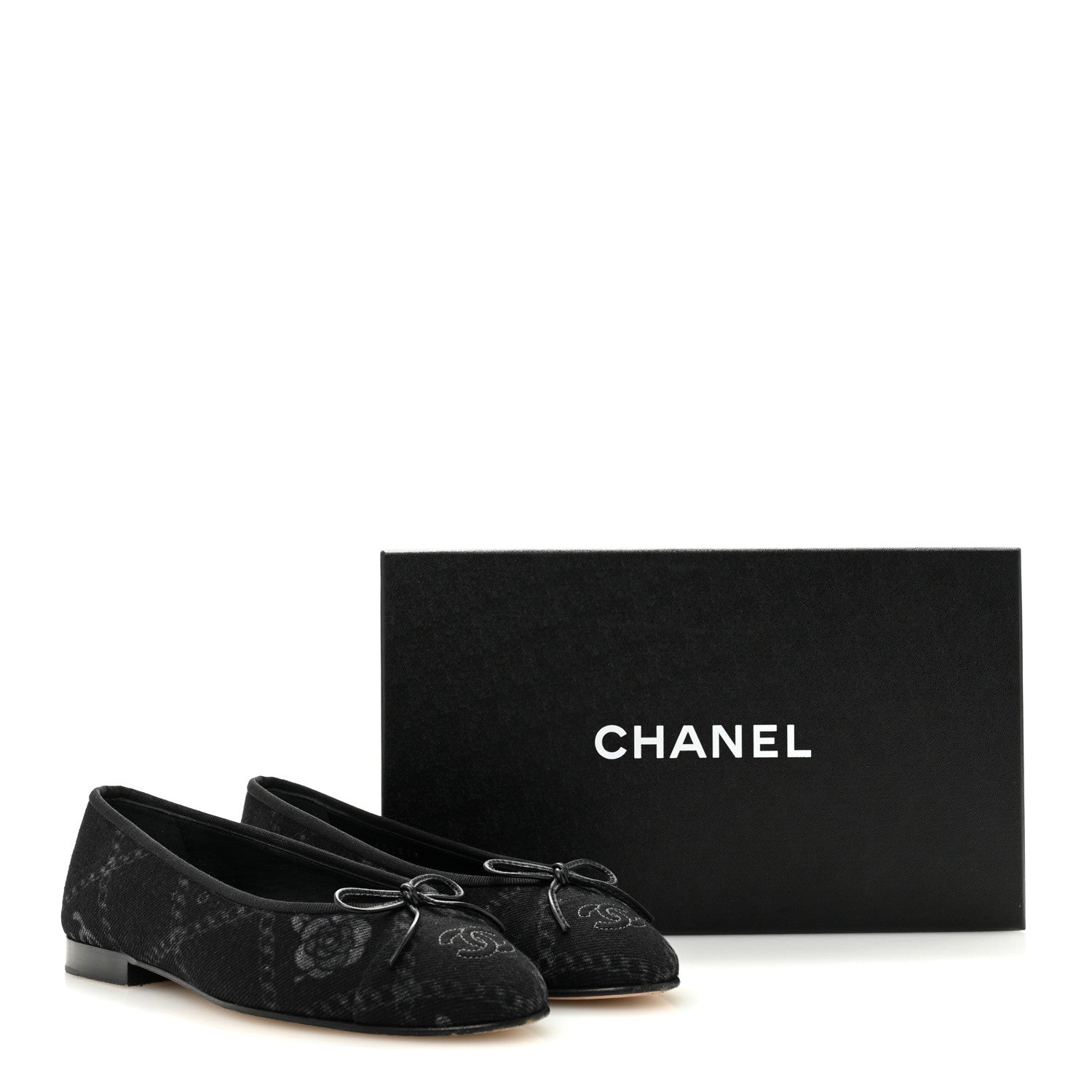 Chanel Denim Printed Cap Toe Ballerina Flats 38 Black White 10 of 10