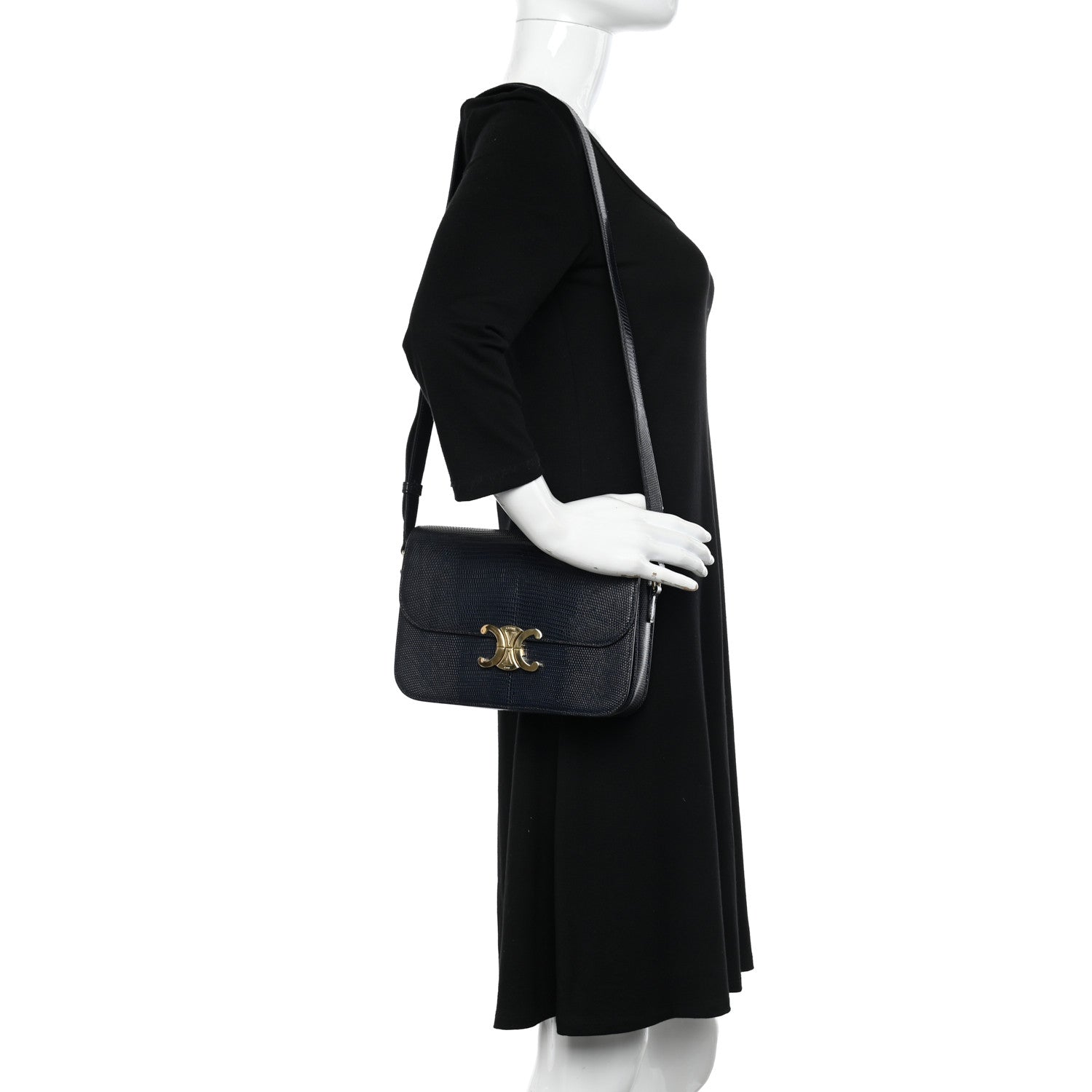 Celine Lizard Medium Triomphe Navy Blue 2 of 15