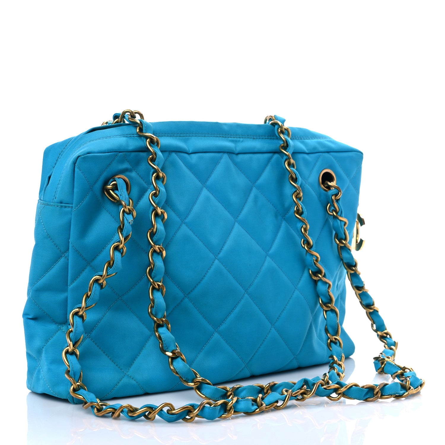 Chanel Canvas Quilted Shoulder Bag Turquoise 3 of 14