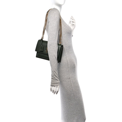 Saint Laurent Smooth Calfskin Medium Monogram Sunset Satchel Vert Kaki 2 of 11