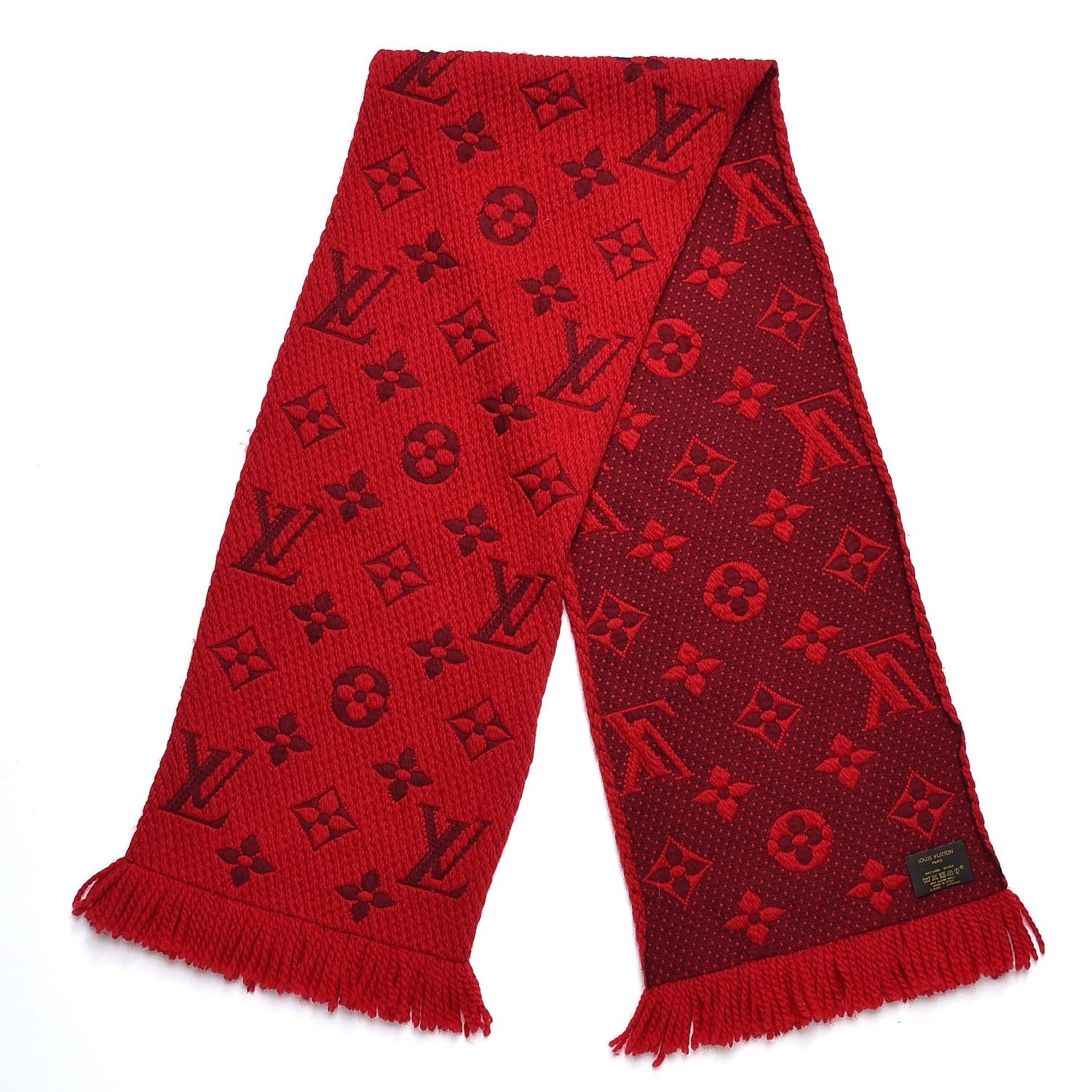 Louis Vuitton Wool Silk Logomania Scarf Rubis 3 of 4
