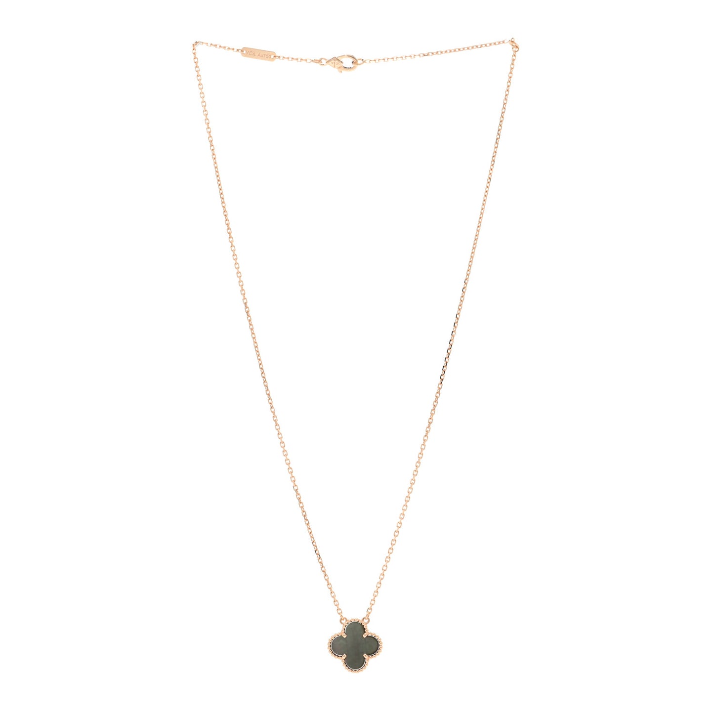 18K Rose Gold Gray Mother of Pearl Vintage Alhambra Pendant Necklace