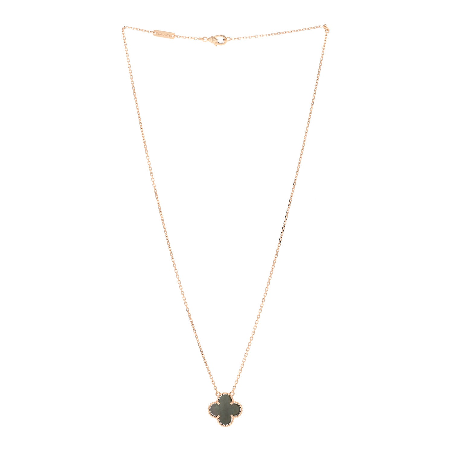 Van Cleef & Arpels 18K Rose Gold Gray Mother of Pearl Vintage Alhambra Pendant Necklace 3 of 5