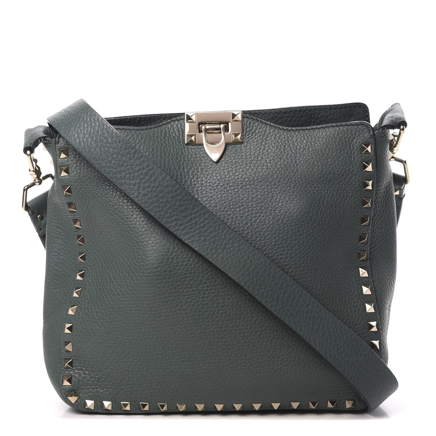 Valentino Garavani Pebbled Calfskin Small Rockstud Flip-Lock Messenger Bag Giada 1 of 12