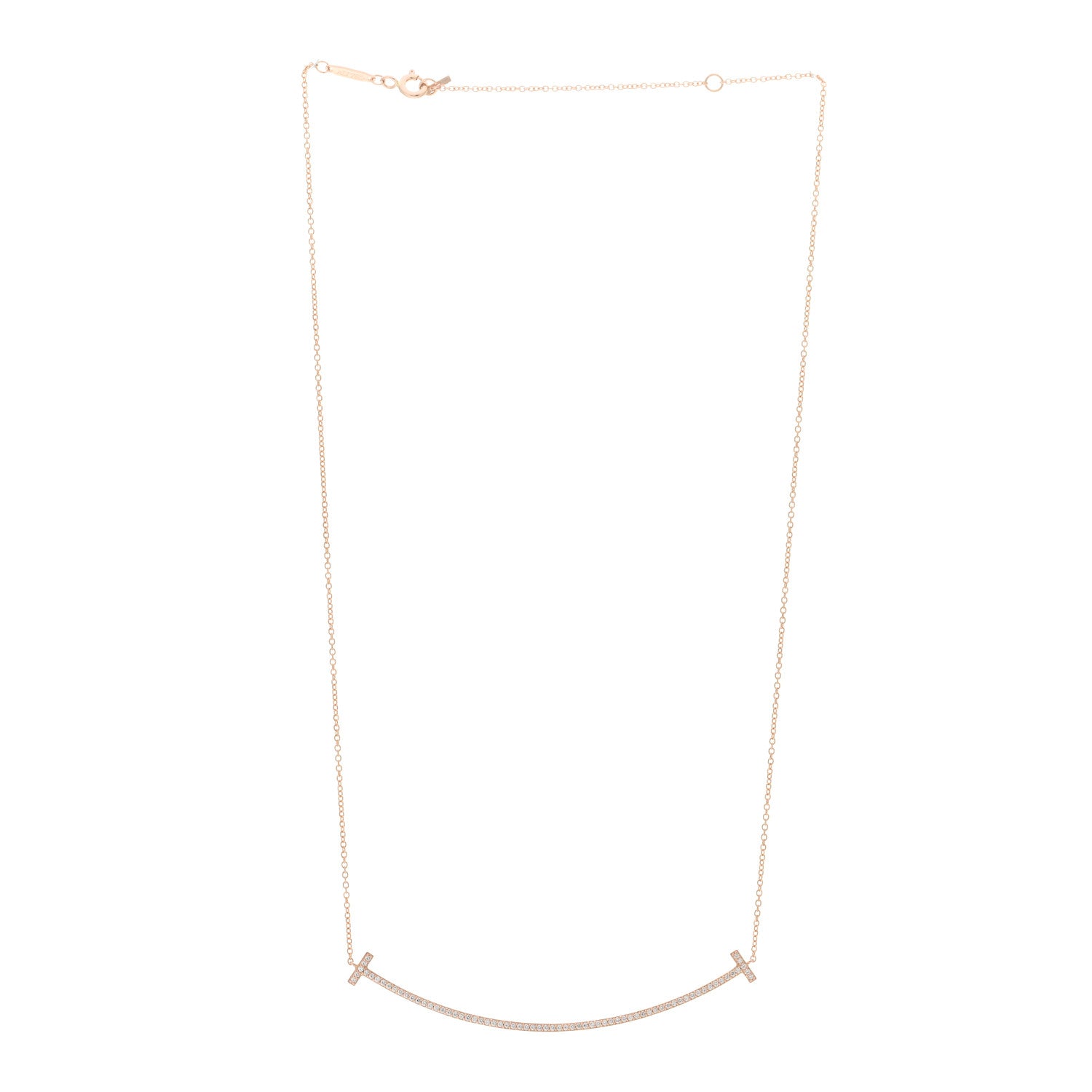 Tiffany 18K Rose Gold Diamond Large T Smile Pendant Necklace 3 of 5