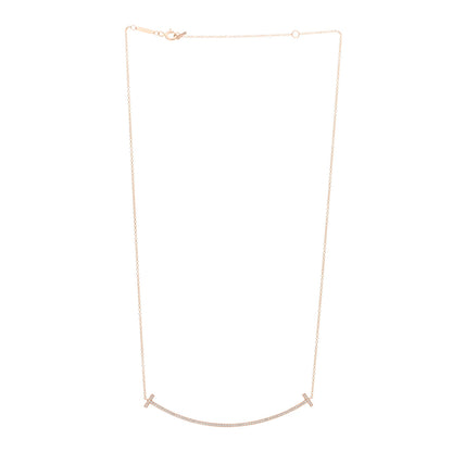 Tiffany 18K Rose Gold Diamond Large T Smile Pendant Necklace 3 of 5