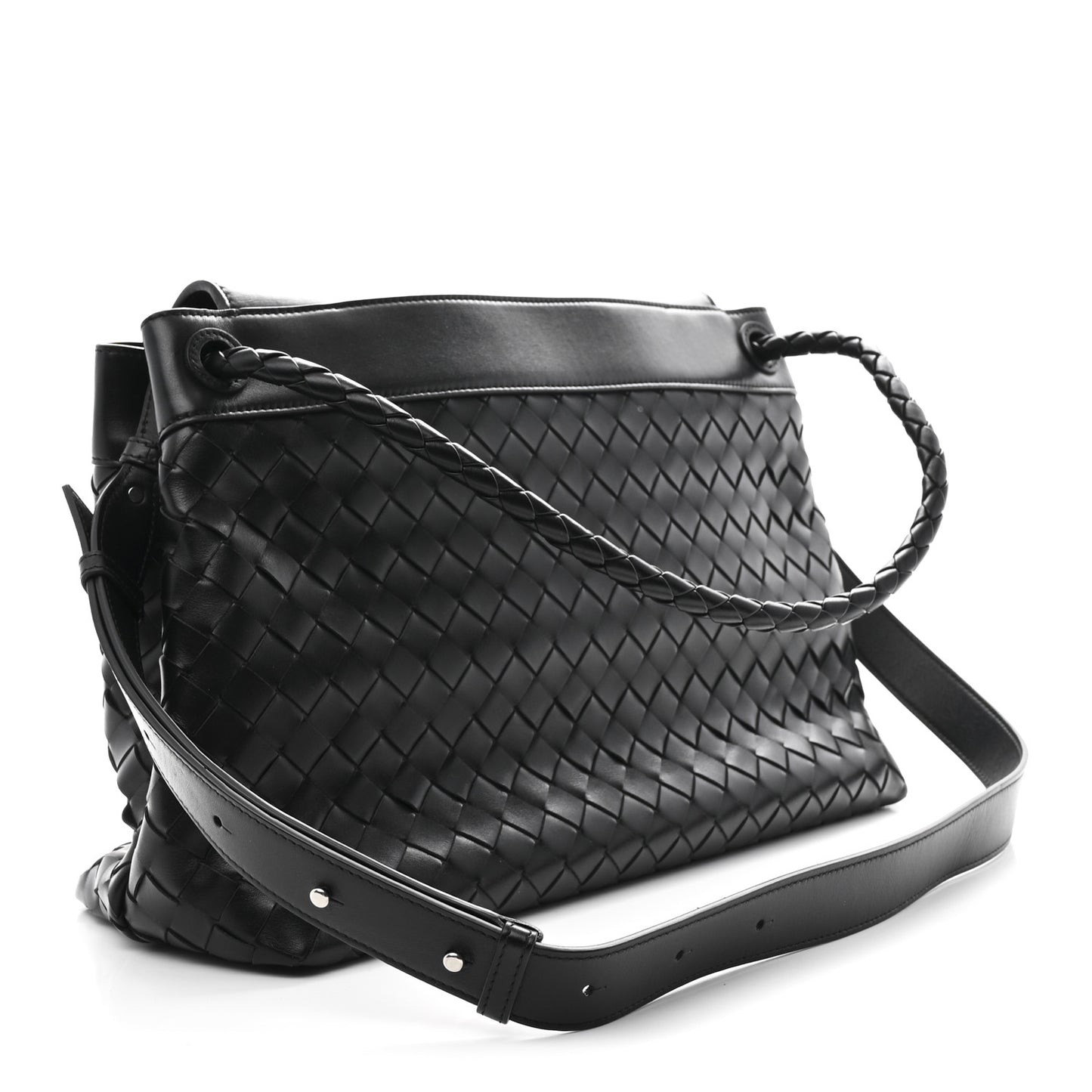 Calfskin Intrecciato Medium Andiamo Messenger Bag Black