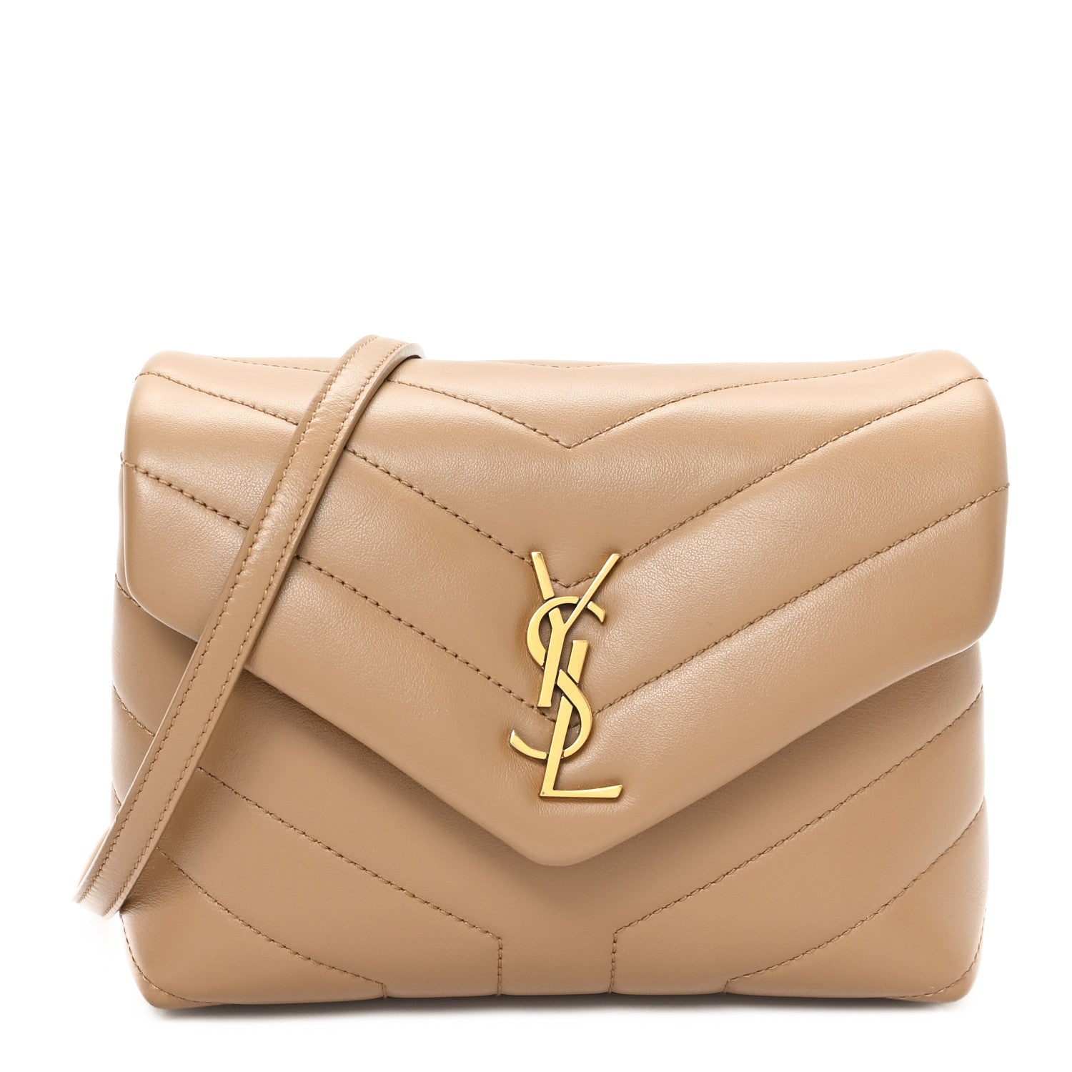 Saint Laurent Calfskin Y Quilted Monogram Toy Loulou Crossbody Bag Natural Tan 1 of 11