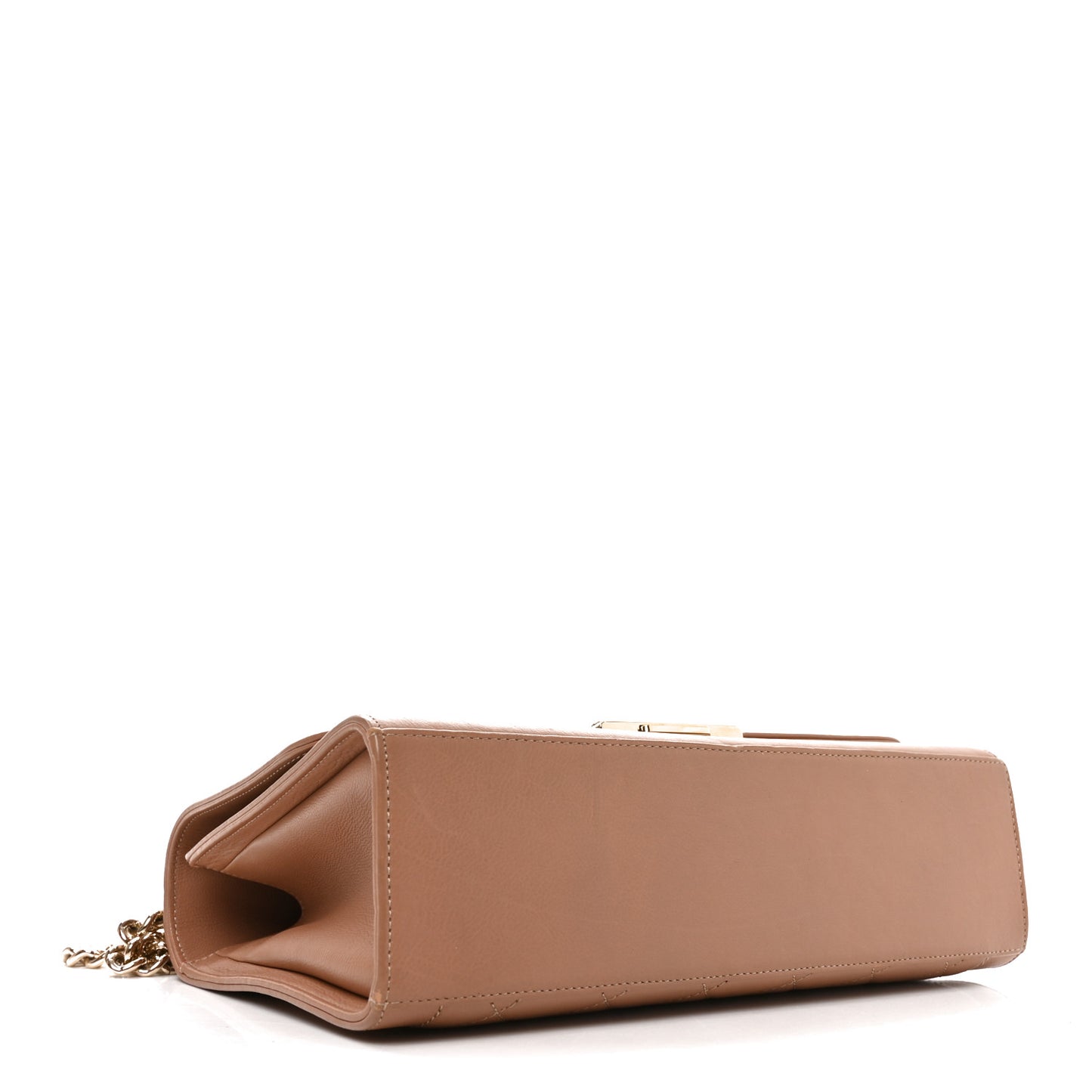 Grained Calfskin Quilted Large Label Click Flap Bag Beige