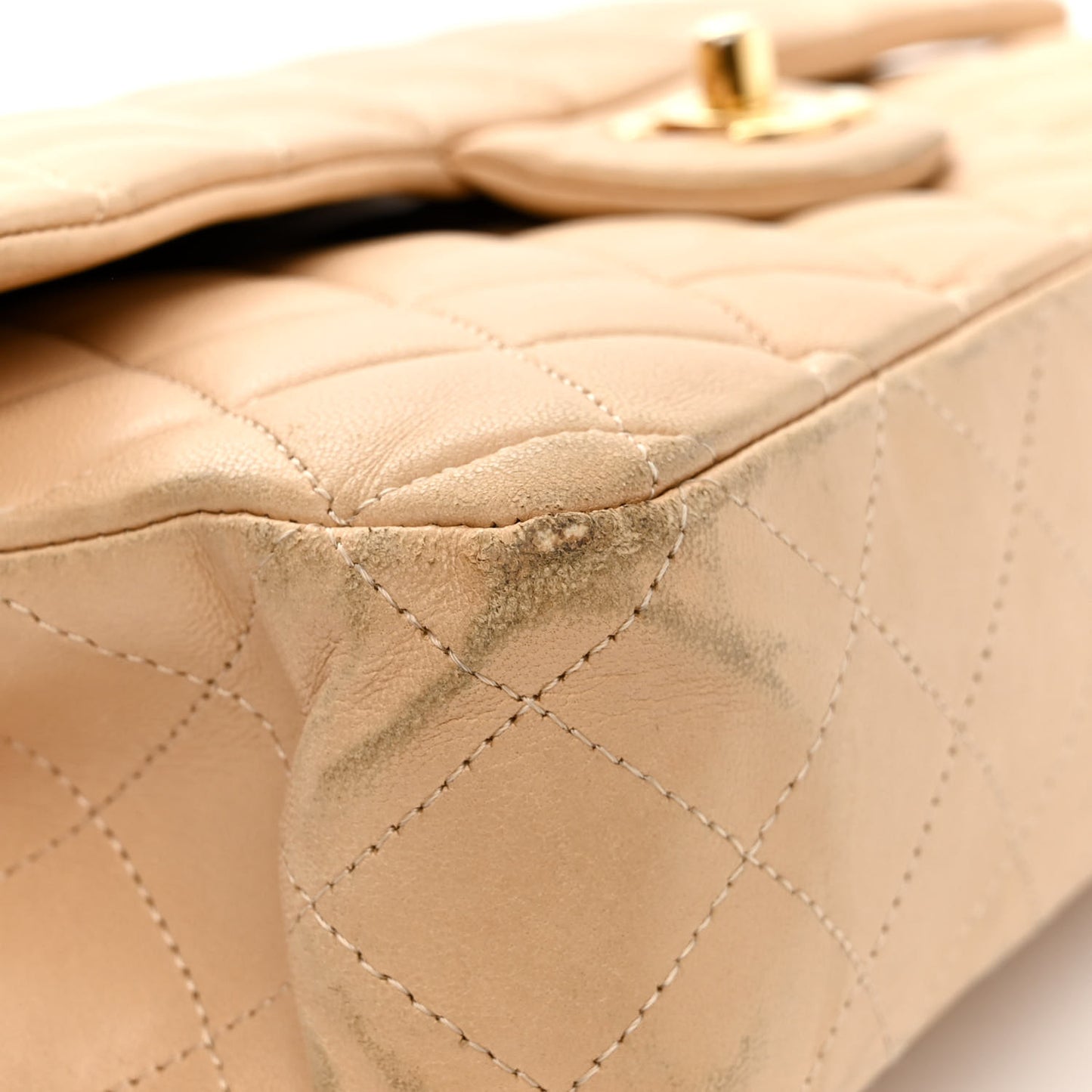 Lambskin Quilted Medium Double Flap Beige