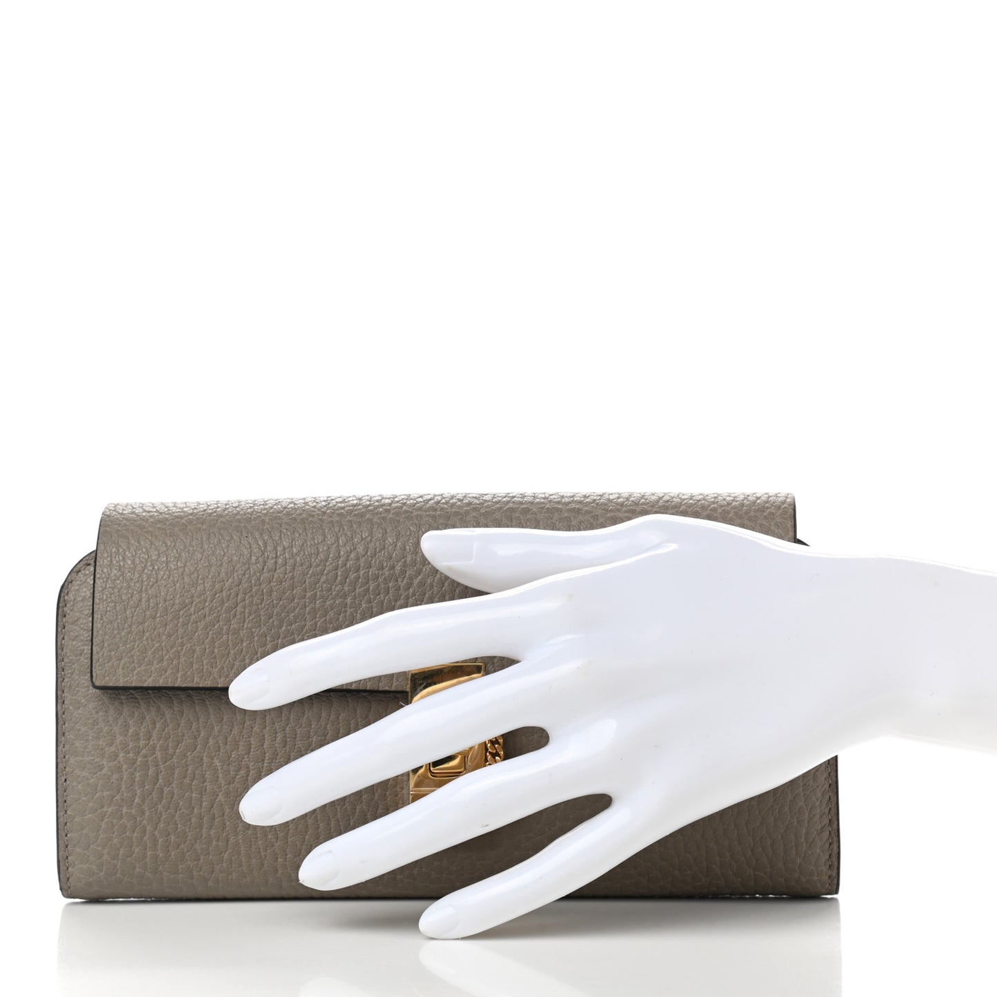 Grained Lambskin Drew Long Wallet with Flap Motty Grey