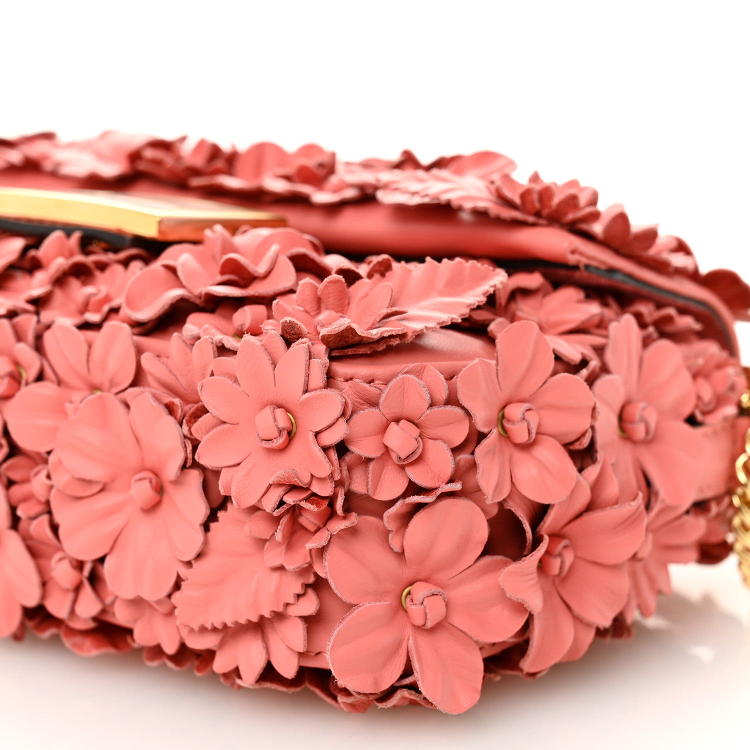 Fendi Vitello Grace 3D Floral Embroidered Flower Mini Baguette Rosa Pesca 10 of 10