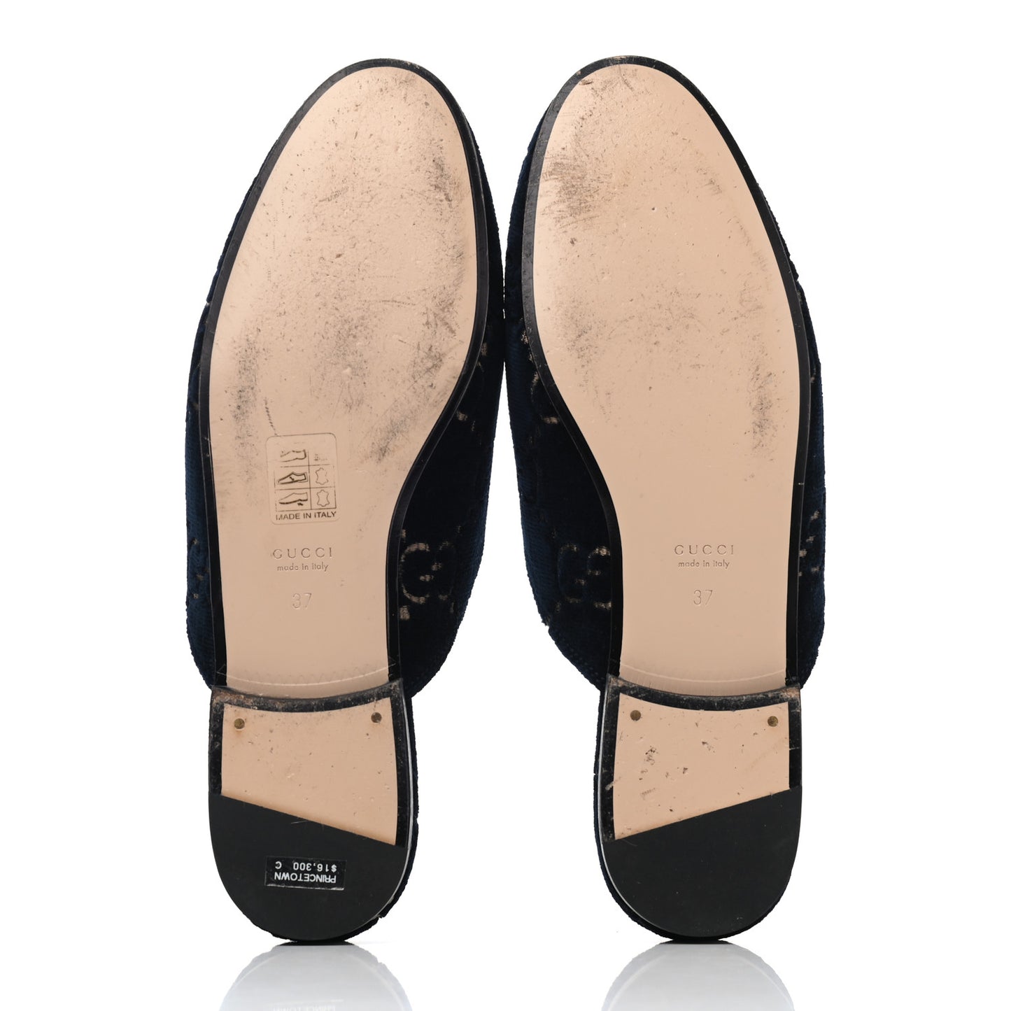 Velvet GG Monogram Womens Princetown Slippers 37 Blue Beige