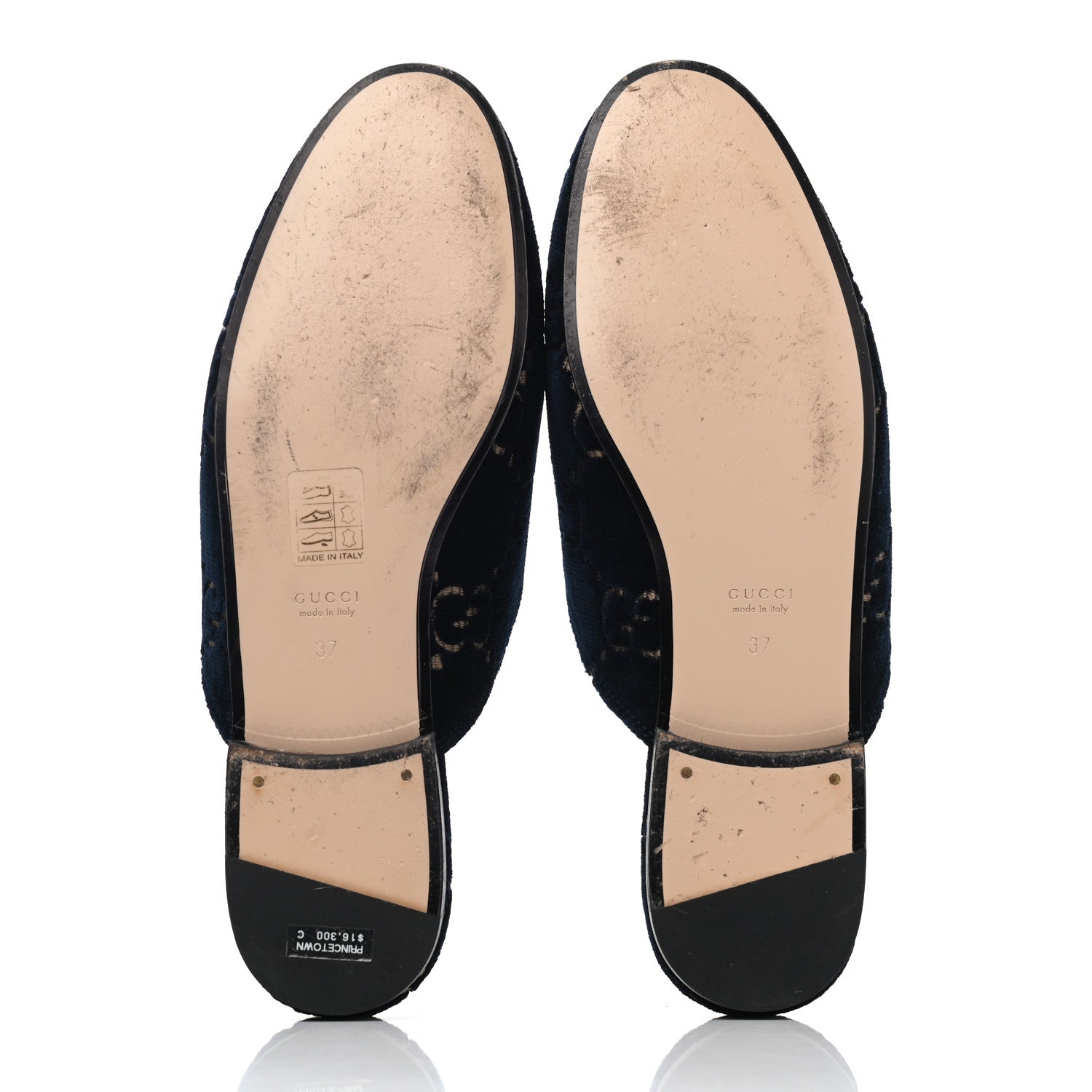 Gucci Velvet GG Monogram Womens Princetown Slippers 37 Blue Beige 4 of 4