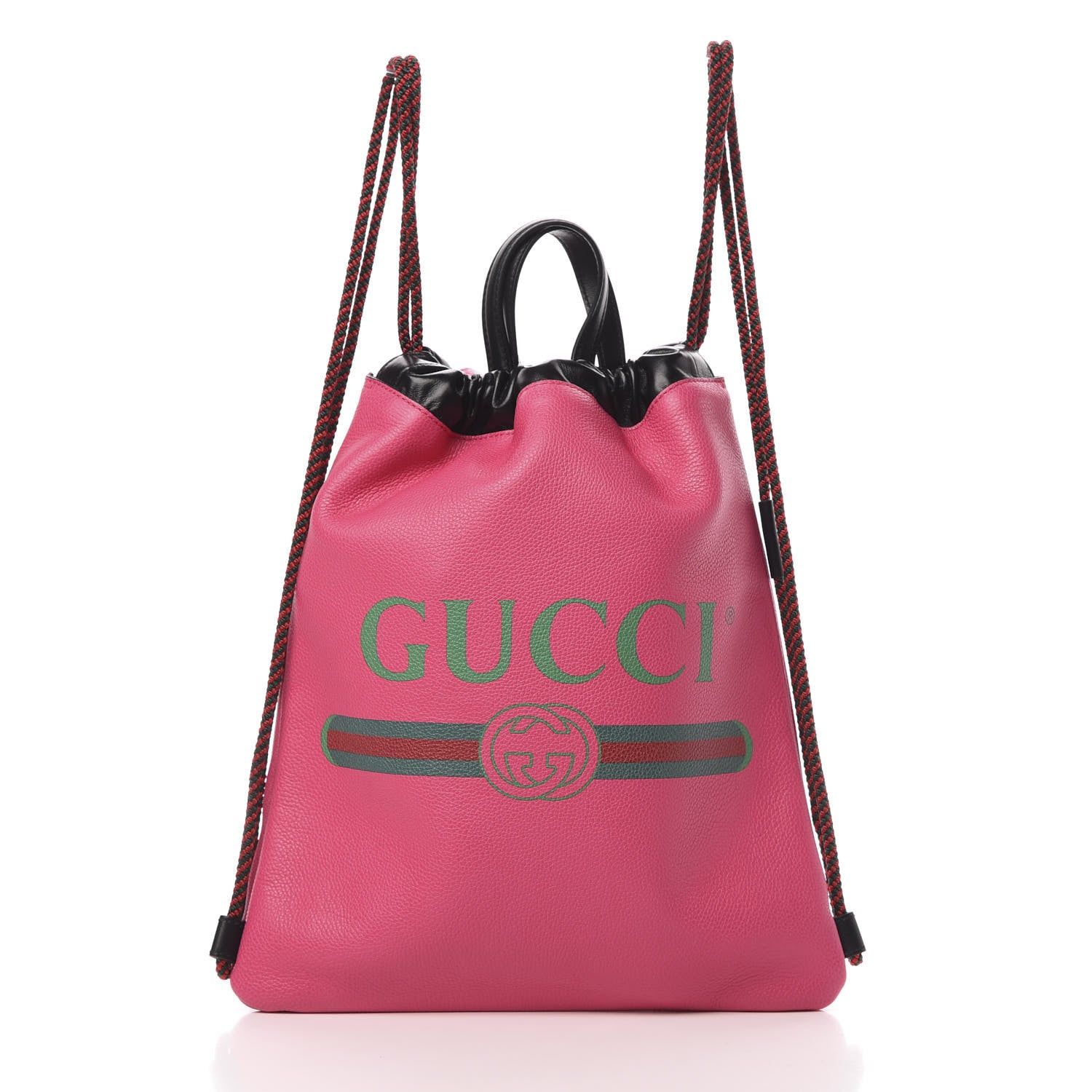 Gucci Grained Calfskin Logo Drawstring Backpack Box Pink Green Black 2 of 10