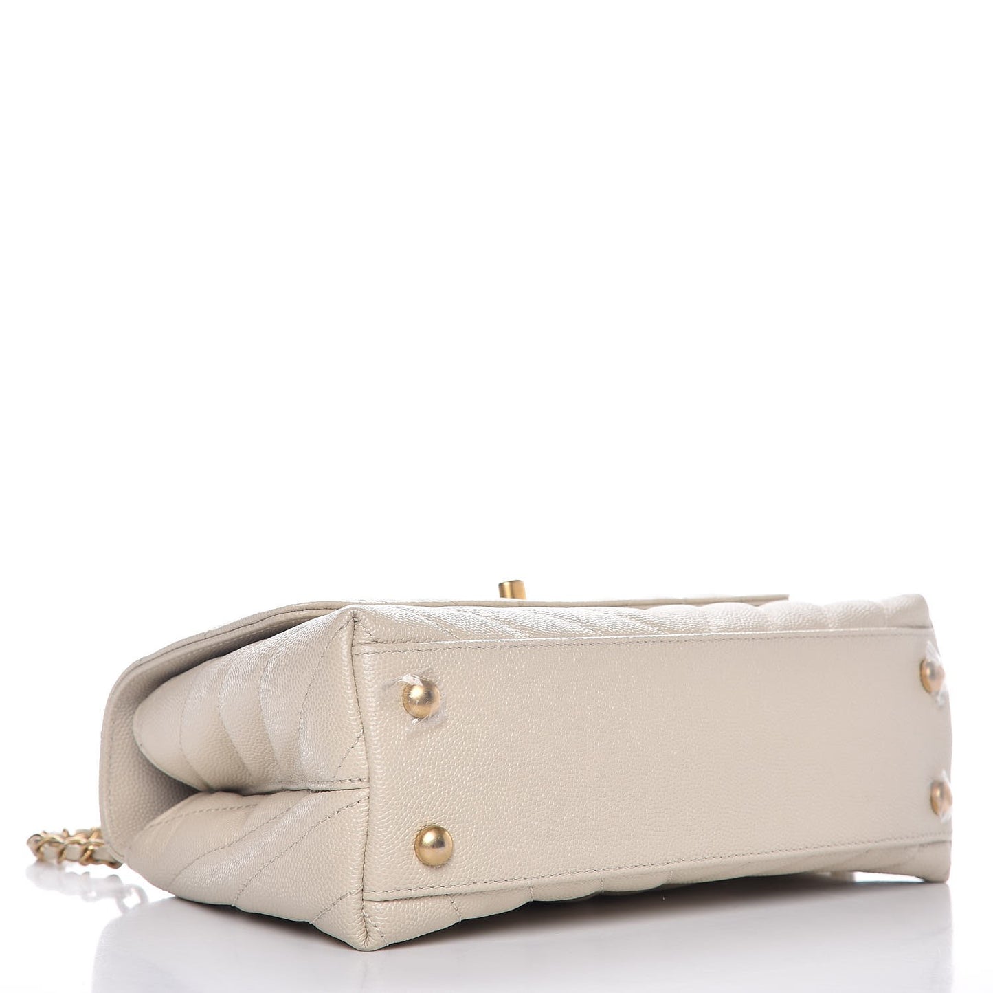 Caviar Chevron Quilted Mini Coco Handle Flap Light Beige