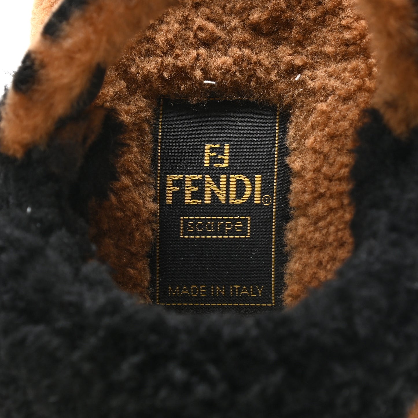 Shearling FF Fendi Feel Sandals 38 Tobacco Black