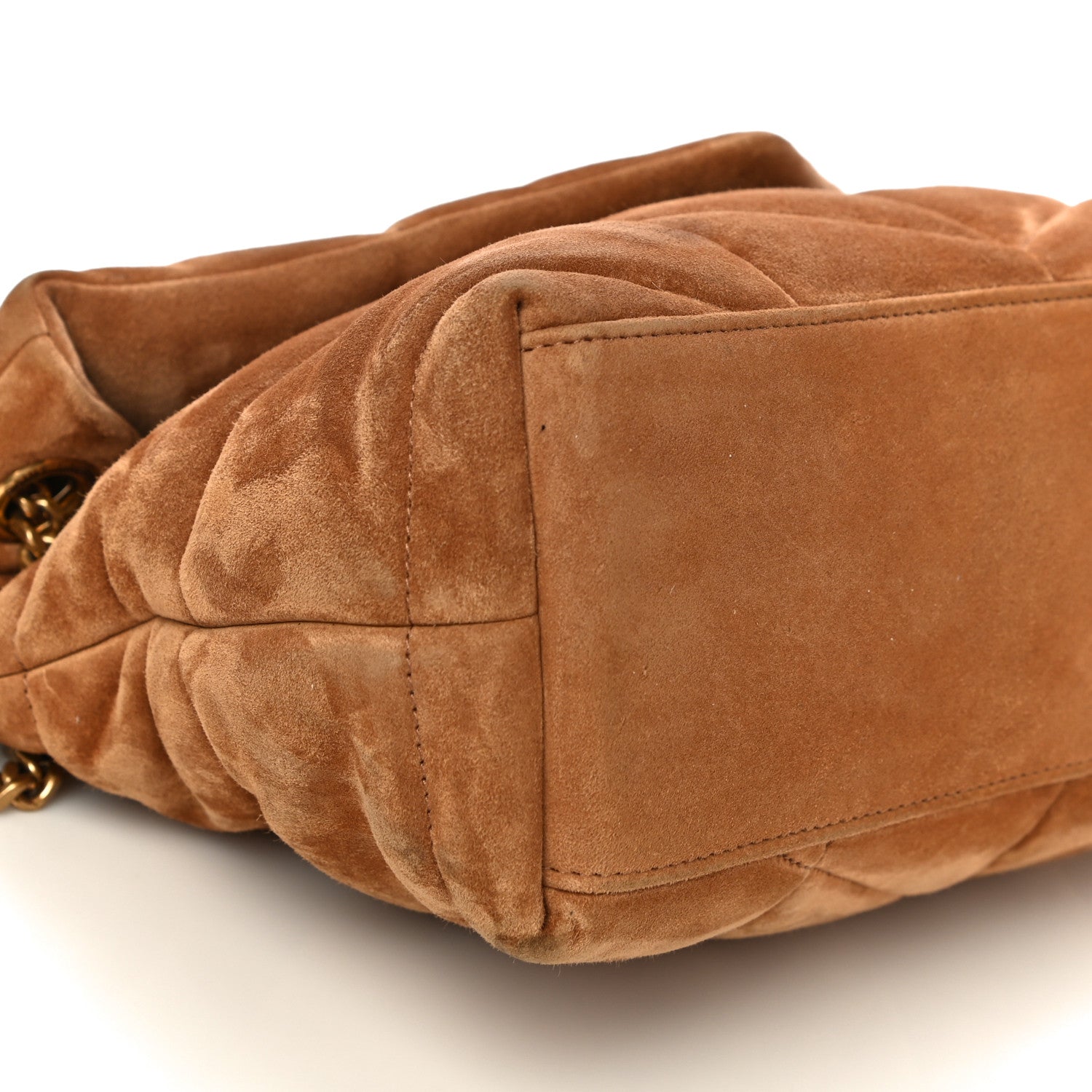 Saint Laurent Suede Calfskin Quilted Small Loulou Puffer Monogram Chain Satchel Cinnamon 9 of 13