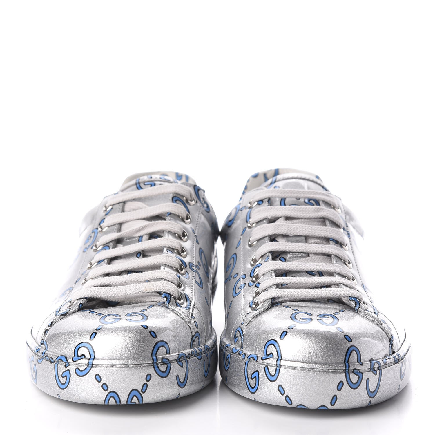 Gucci Miro Rubber Wax GucciGhost Print Mens New Ace Sneakers 7 Silver 3 of 9