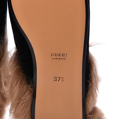 Gucci Velvet Fur Womens Princetown Slippers 37.5 Black 6 of 8