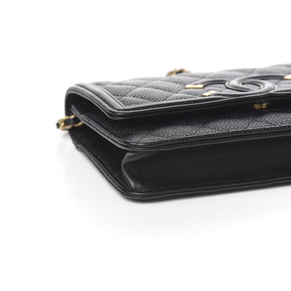 Chanel Caviar Quilted CC Filigree Wallet On Chain WOC Black 8 of 9