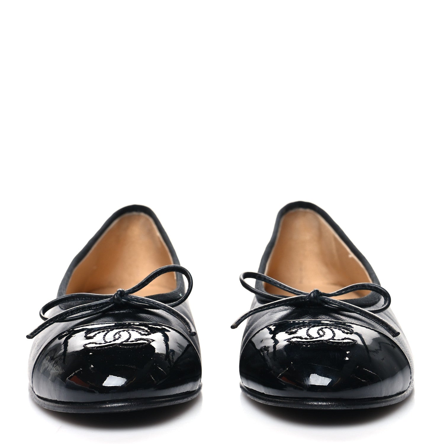 Chanel Lambskin Patent CC Cap Toe Ballerina Flats 36 Black 2 of 8