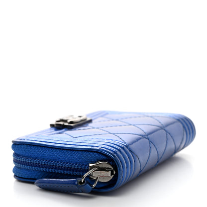 Chanel Metallic Patent Quilted Zip Around Boy Coin Purse Wallet Blue 4 of 8