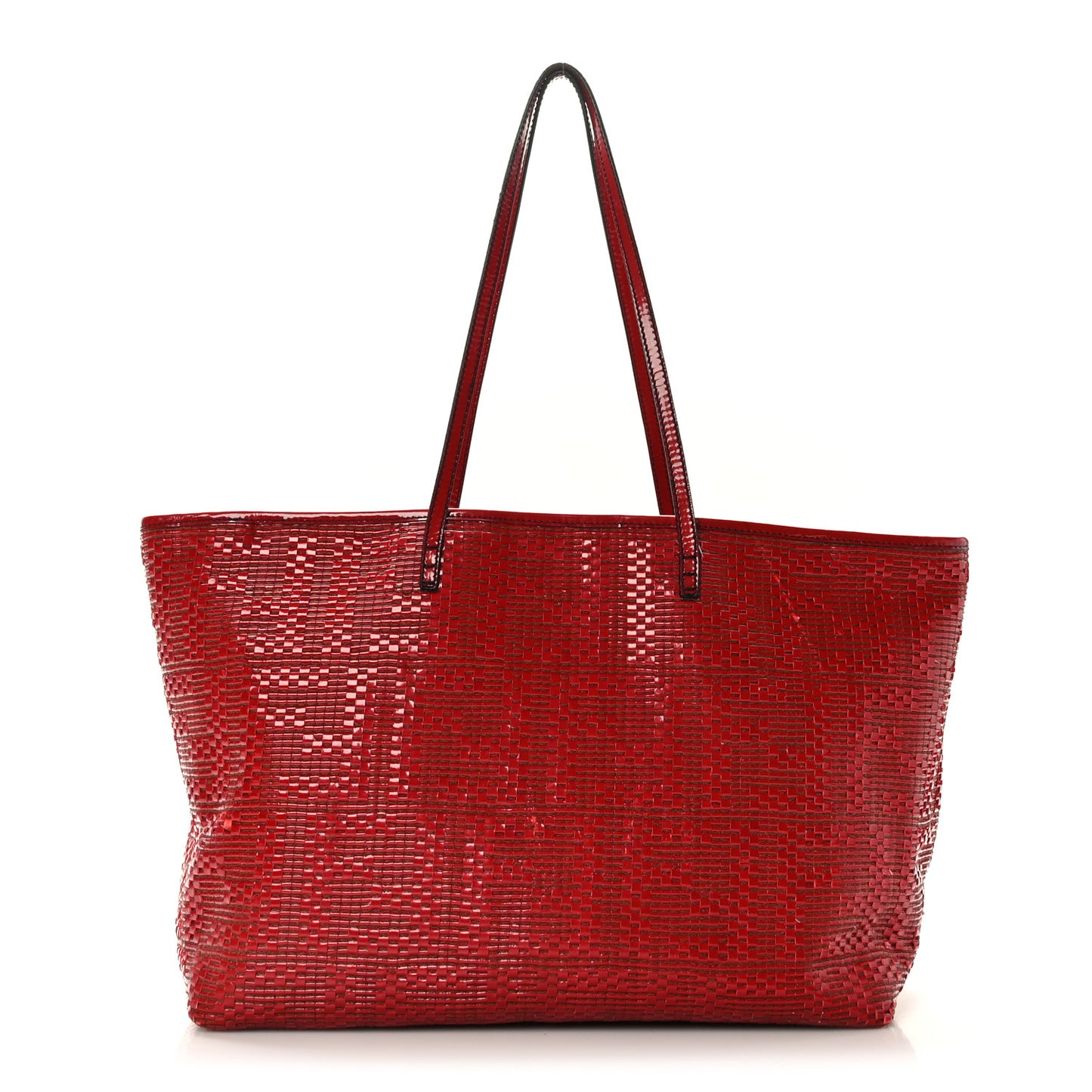 Calfskin FF Woven Medium Roll Tote Rosso