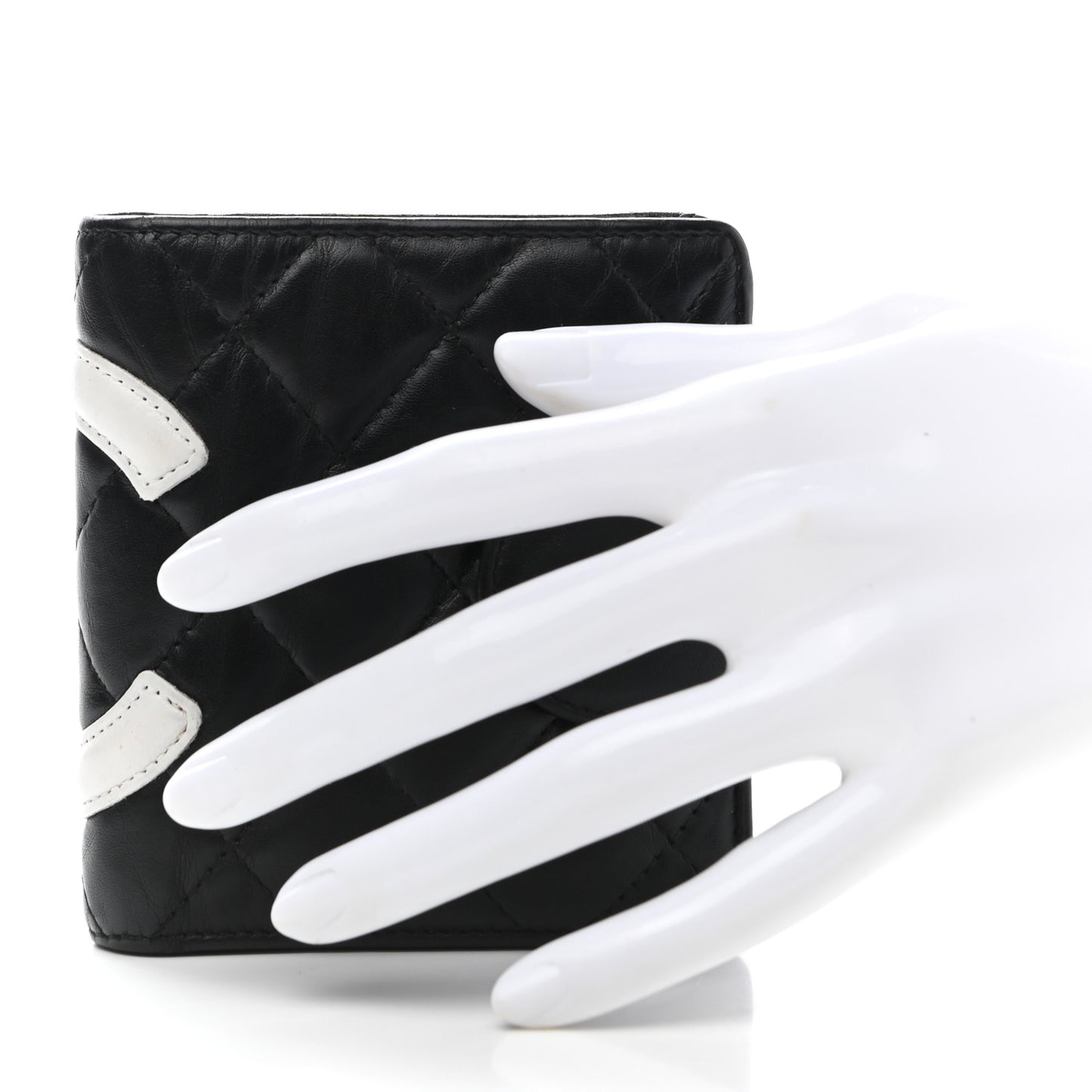 Calfskin Quilted Cambon Bi-Fold Wallet Black White
