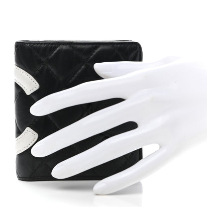 Chanel Calfskin Quilted Cambon Bi-Fold Wallet Black White 2 of 9
