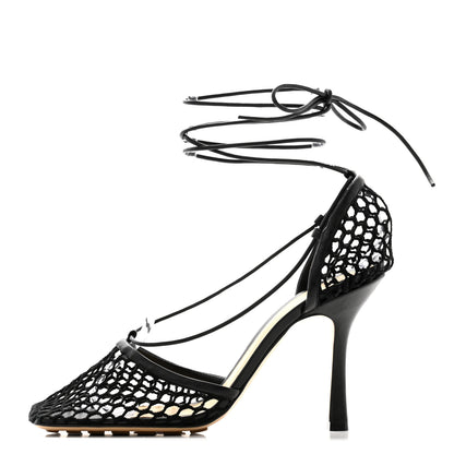 Bottega Veneta Mesh Nappa Stretch Ankle Tie Sandals 40 Black 1 of 7