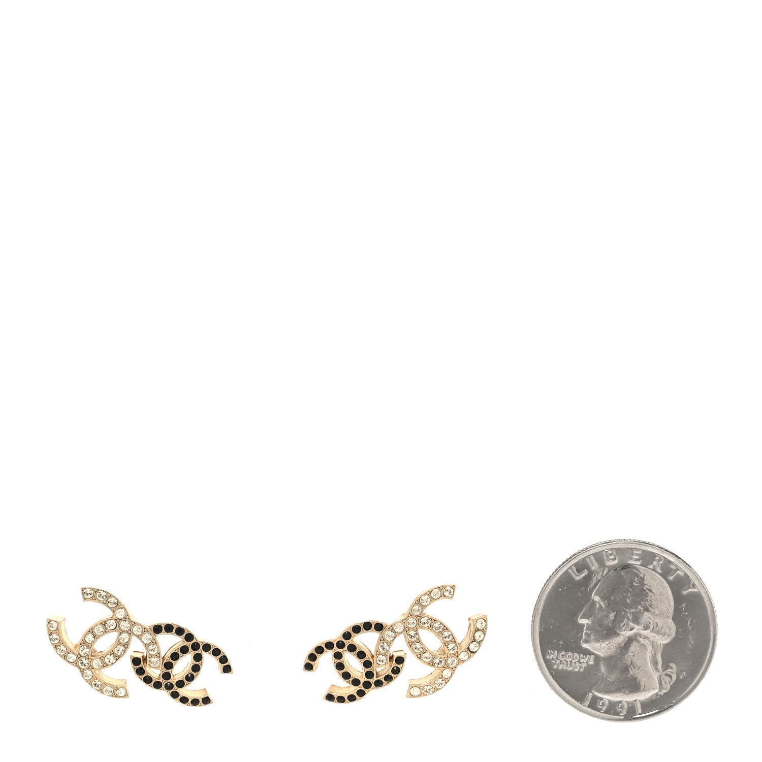 Chanel Crystal Double CC Earrings Gold Black 2 of 5