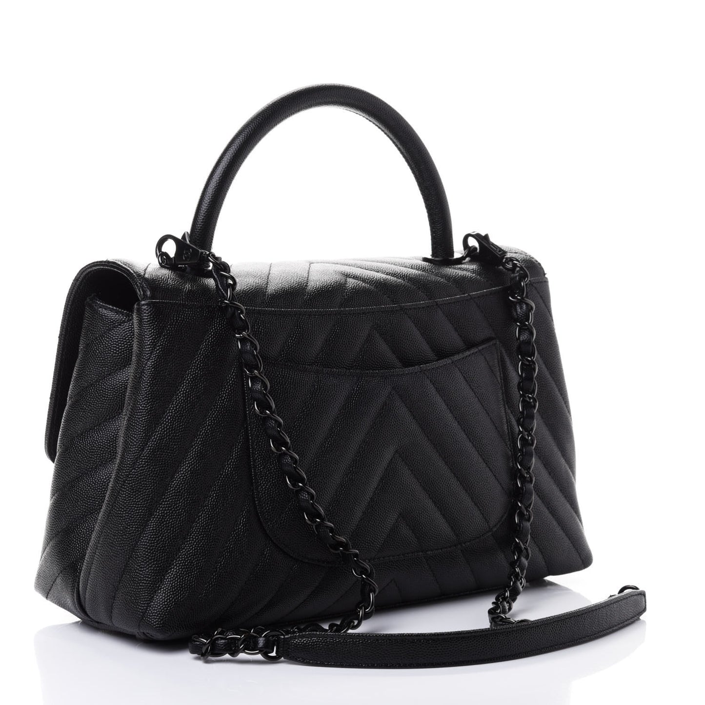 Caviar Chevron Quilted Small Coco Handle Flap So Black