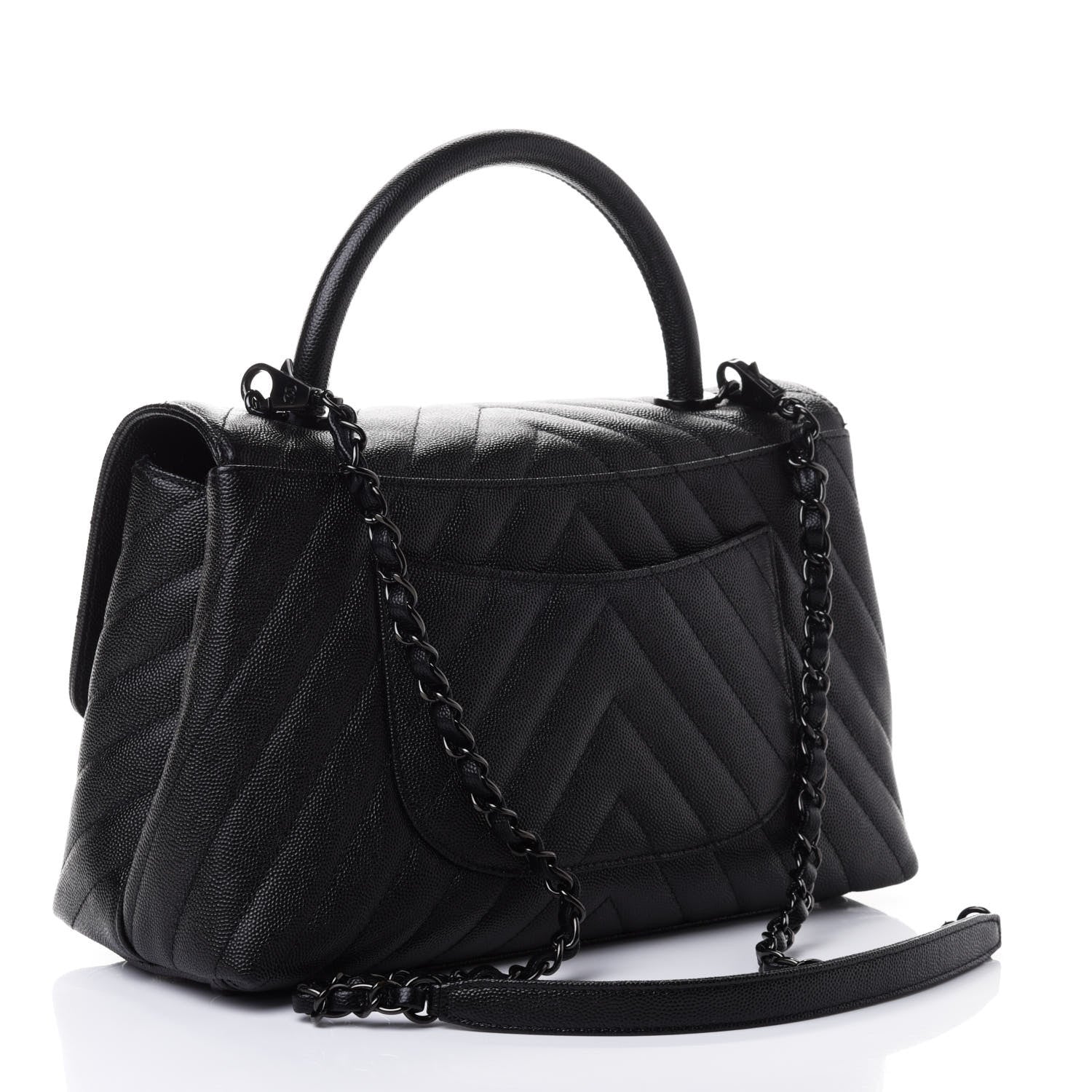 Chanel Caviar Chevron Quilted Small Coco Handle Flap So Black 2 of 4
