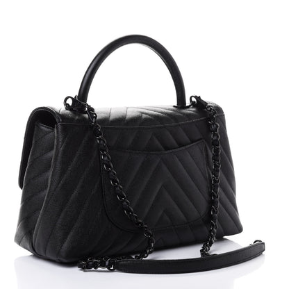 Chanel Caviar Chevron Quilted Small Coco Handle Flap So Black 2 of 4