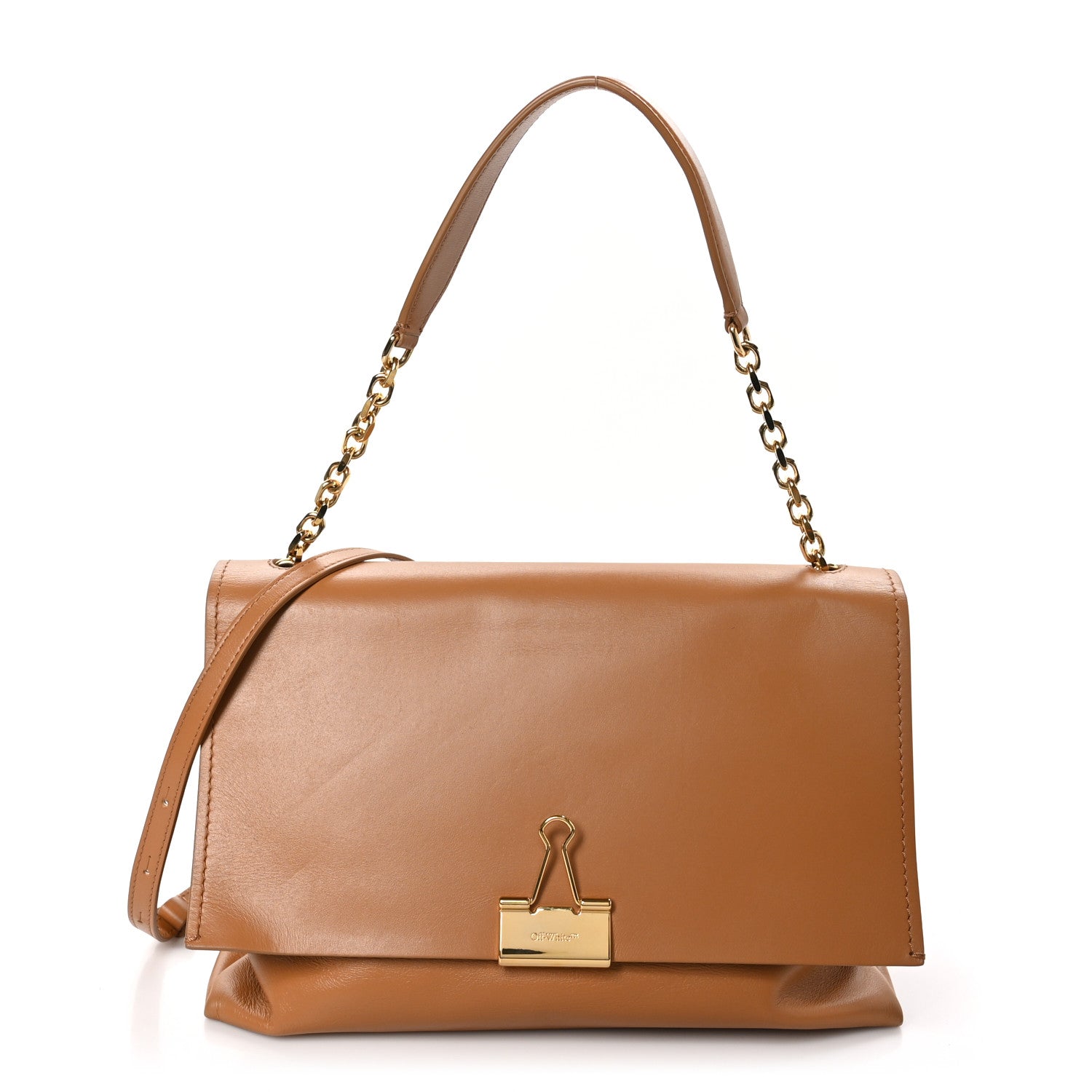 Off-White Calfskin Large Binder Clip Soft Shoulder Bag Brown 1 of 12