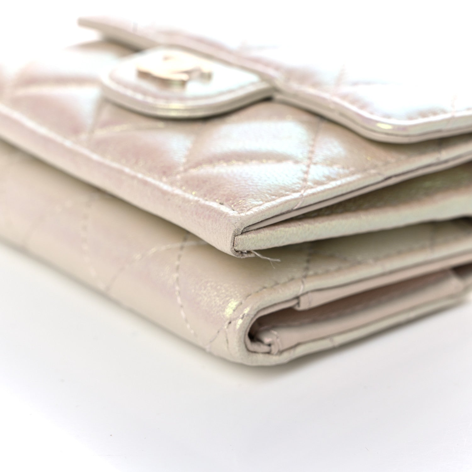 Chanel Iridescent Lambskin Quilted Double Flap Wallet Ivory 10 of 13