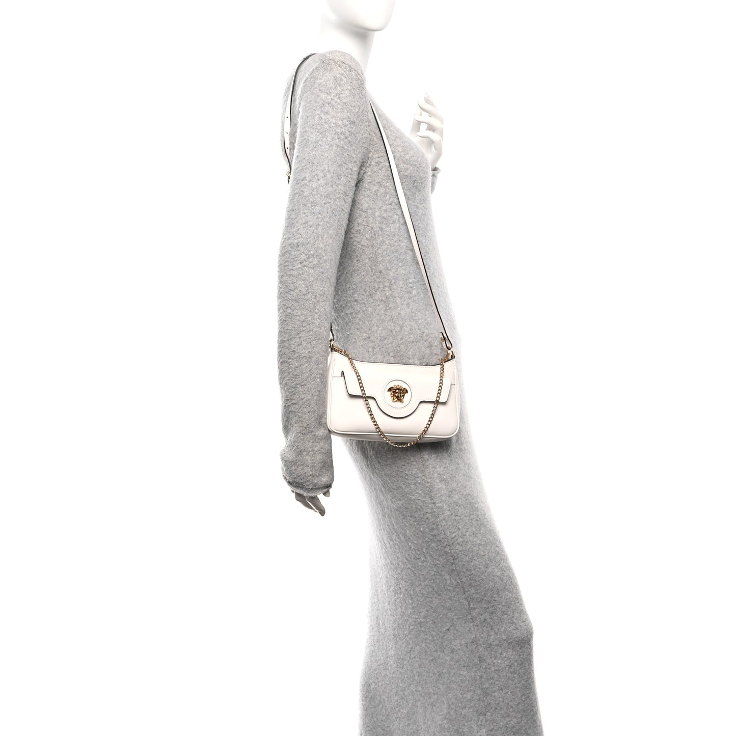 Grained Calfskin La Medusa Mini Crossbody Bag White