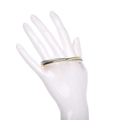 David Yurman Sterling Silver 18K Yellow Gold 5mm Crossover Cuff Bracelet 2 of 4