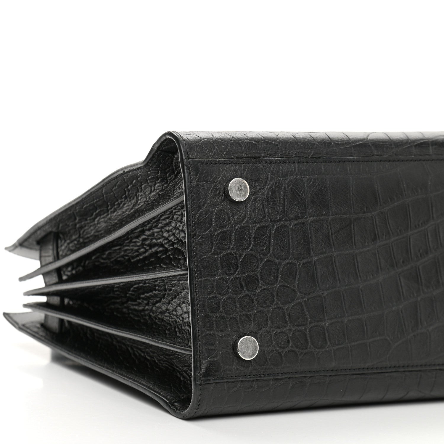 Saint Laurent Calfskin Crocodile Embossed Small Sac de Jour Black 8 of 9
