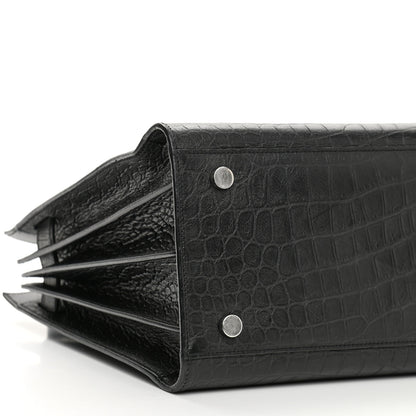 Saint Laurent Calfskin Crocodile Embossed Small Sac de Jour Black 8 of 9